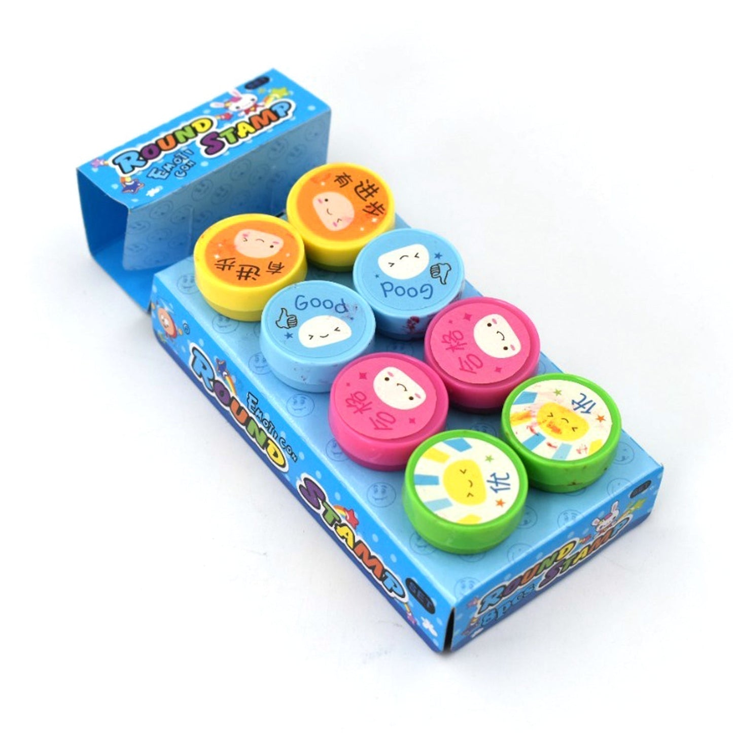 Emoticon Stamps 8 pieces in Round Shape Stamp for Kids Theme Stamps for School Craft & Prefect Gift for Teachers, Parents and Students (Multicolor)