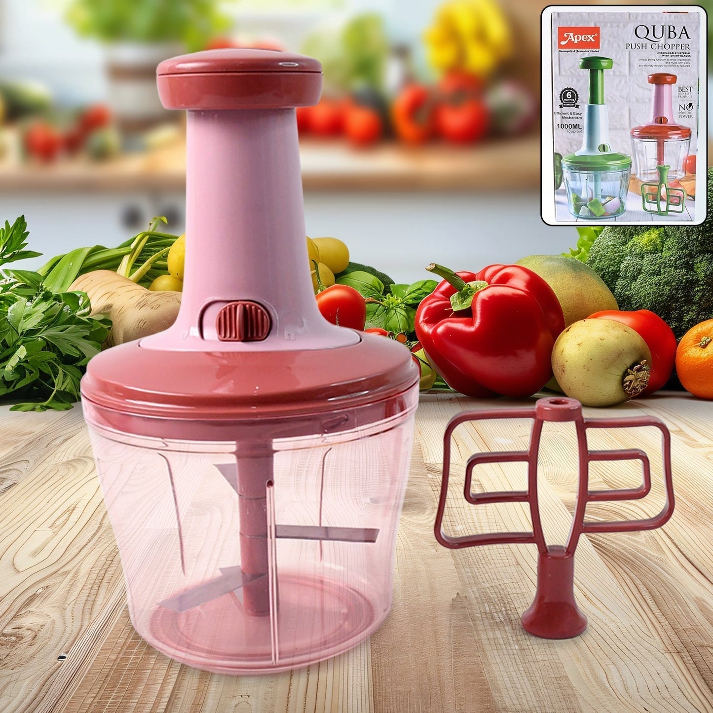 Apex Quba Push Chopper with Stainless Steel Blades (1000ml)