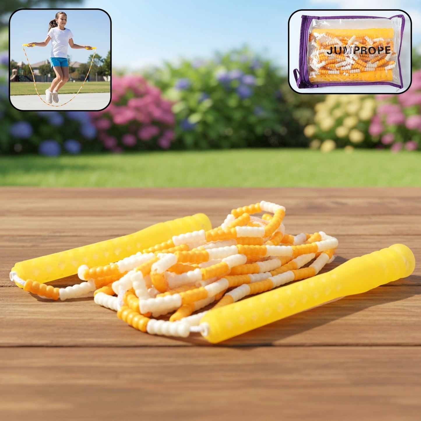 Yellow & White Beaded Skipping Jump Rope (1 Set)