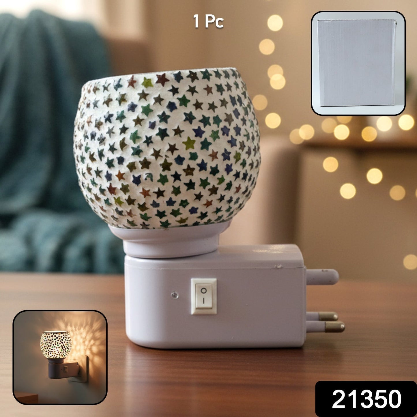 Decorative Star Pattern Mosaic Glass Plug-In Night Lamp (1 Pc)