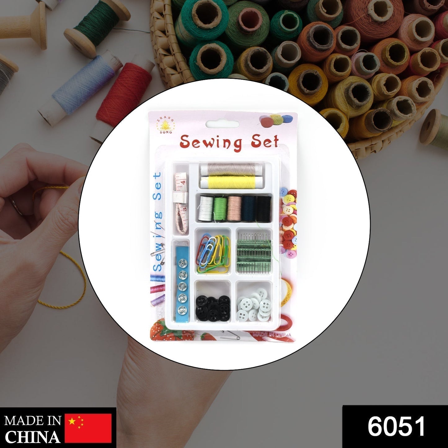 62 Pc Sewing Set used for sewing of clothes and fabrics including all home purposes.