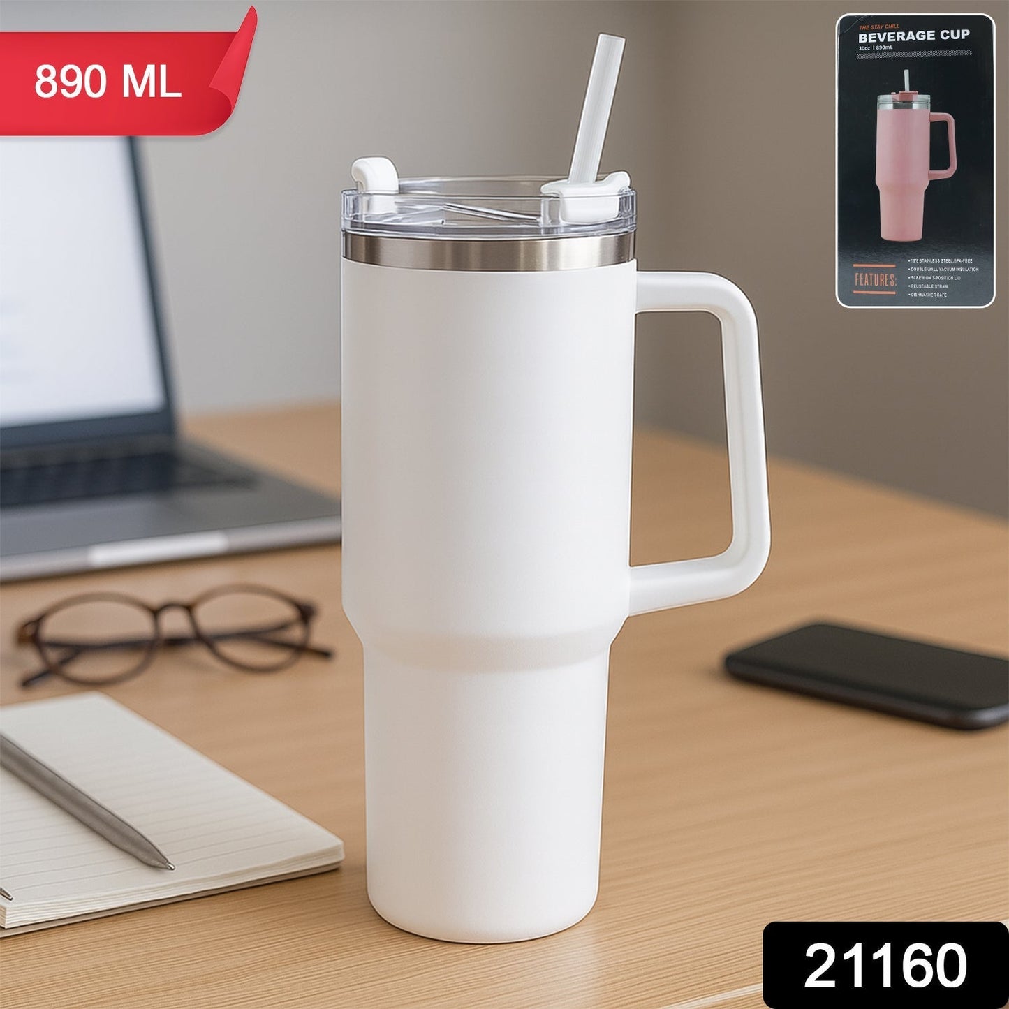 Premium Stainless Steel Vacuum Insulated Travel Mug Tumbler (890ML / 1 Pc / Mix Color)