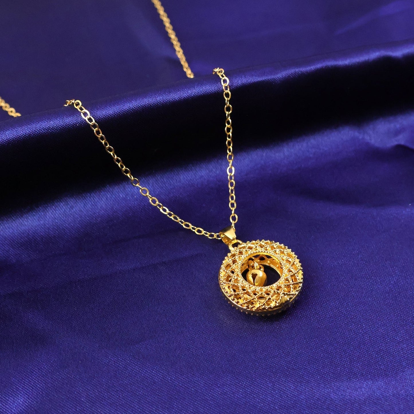 Traditional Gold-Tone Round Jhumka Pendant Chain Necklace (1 Pc)