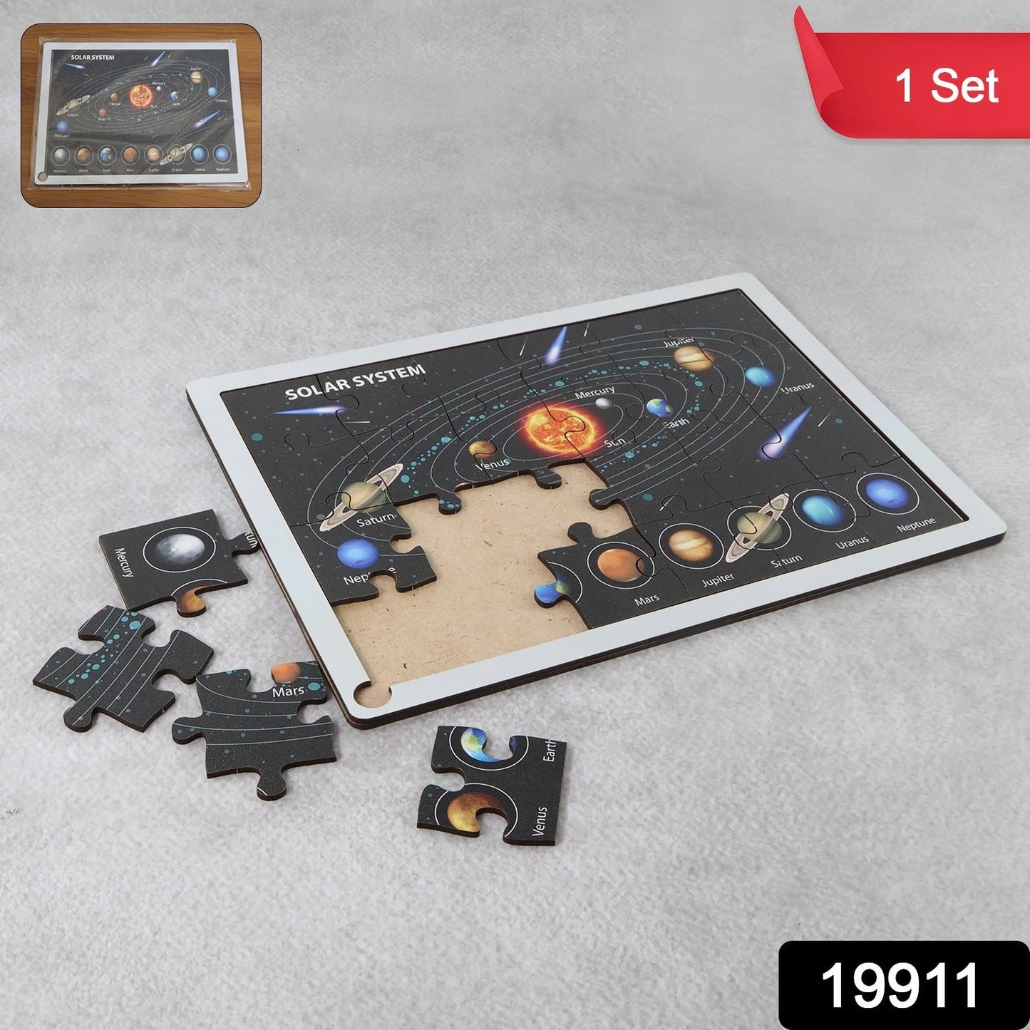 Wooden Solar System Puzzle for Kids - (1 Set)