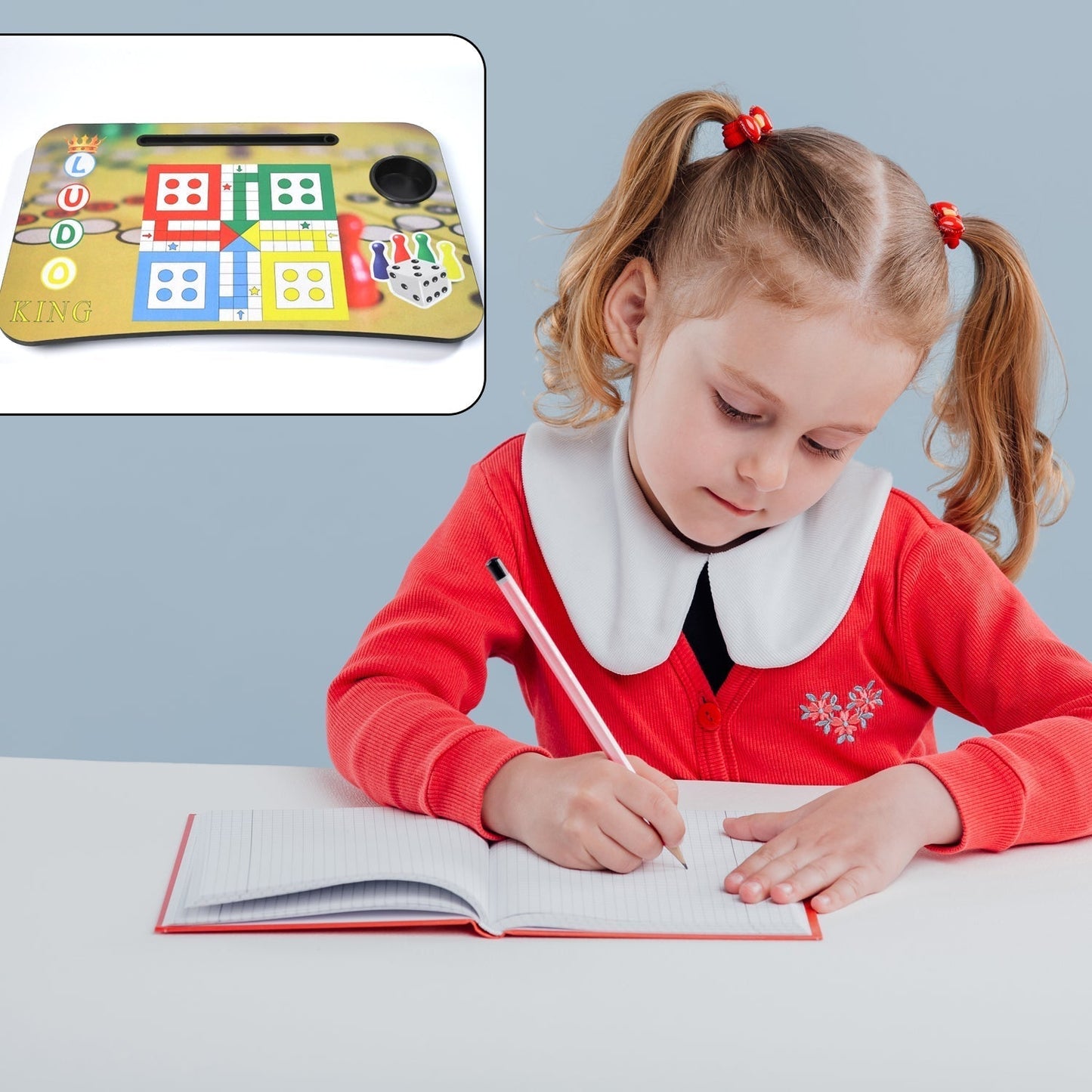 Ludo Design Foldable Study & Laptop Table for Children with Tablet Slot & Cup Holder