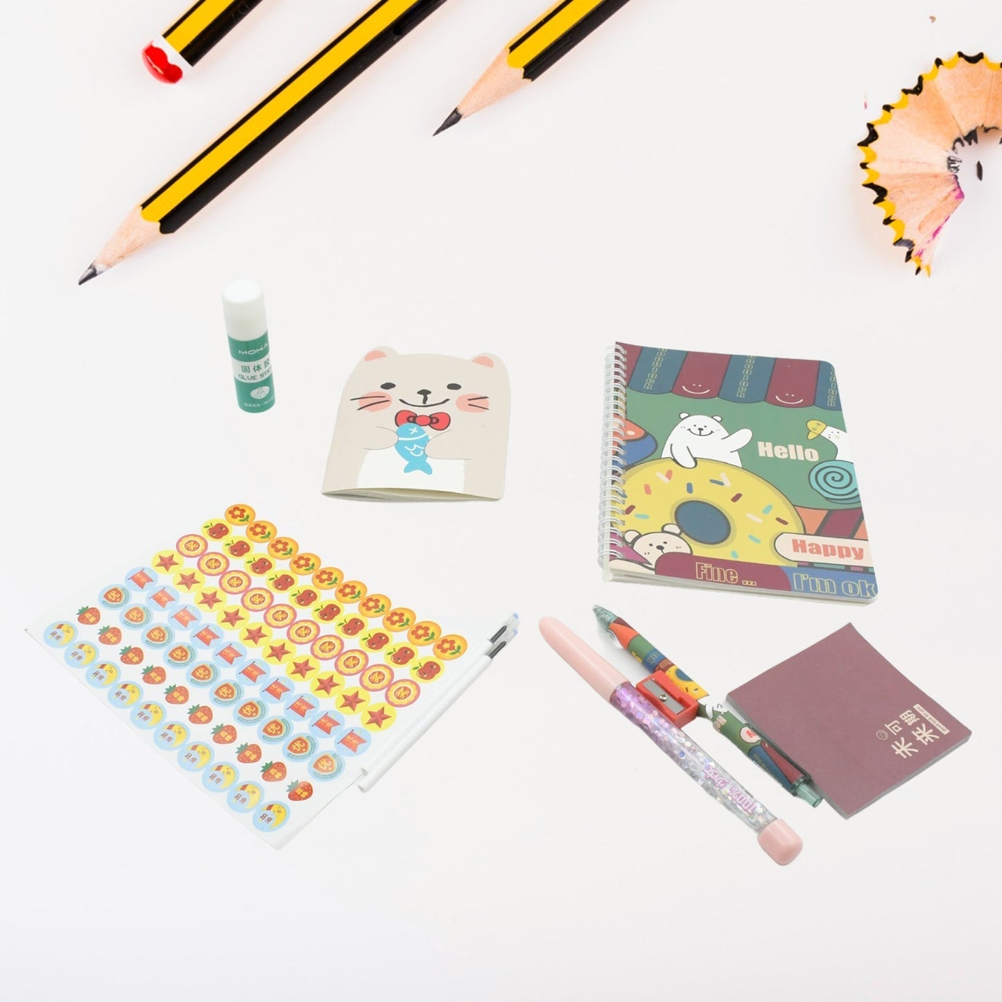 Cartoon Stationery Box Cartoon Design School Box Book , diary , Pen , Eraser, Sharpner , Sticker & Pen Refill Student Gift School box (1 box)