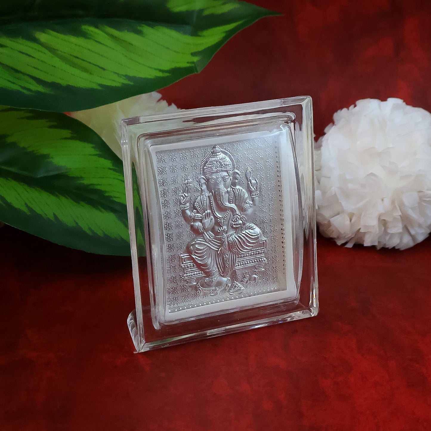 Embossed Silver-Plated Lord Ganesha Photo Frame (1 Pc)