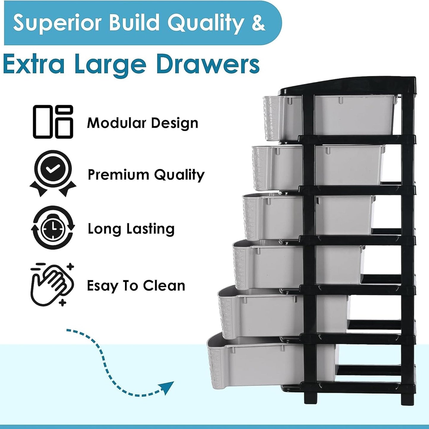 6-Layer Heavy-Duty Plastic Drawer Organizer Cabinet with Stone Texture Drawers