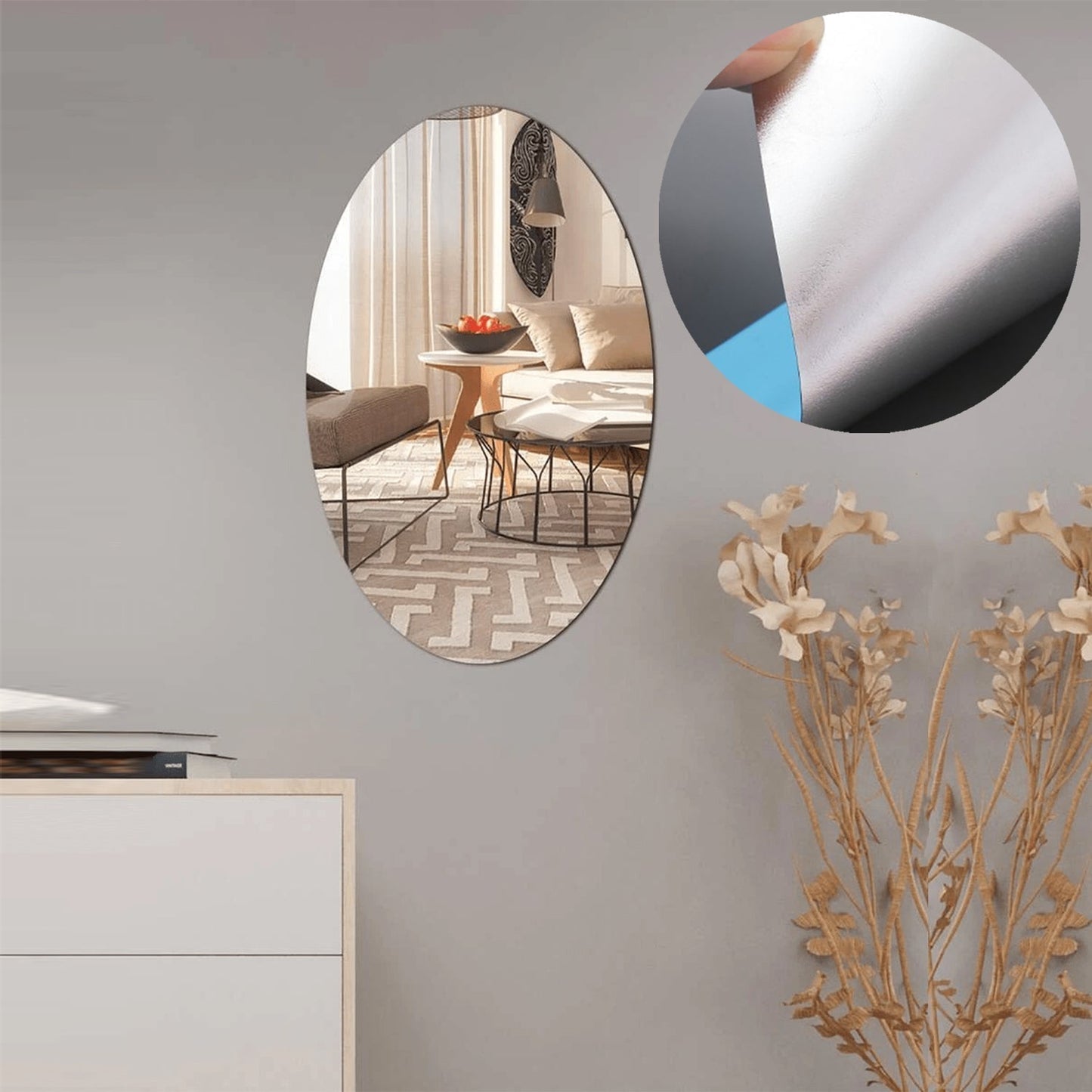 Oval Shape 3D Mirror Sticker (2 Pc Set)