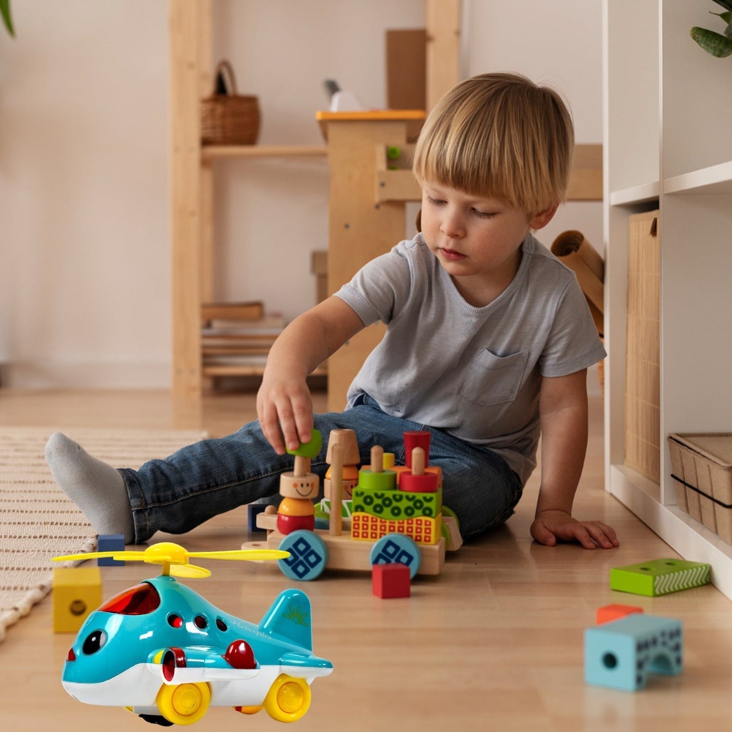 Helicopter Airplane Musical Toy - Electronic Moving Plane with Lights, for 6-18 Months, Encourages Crawling