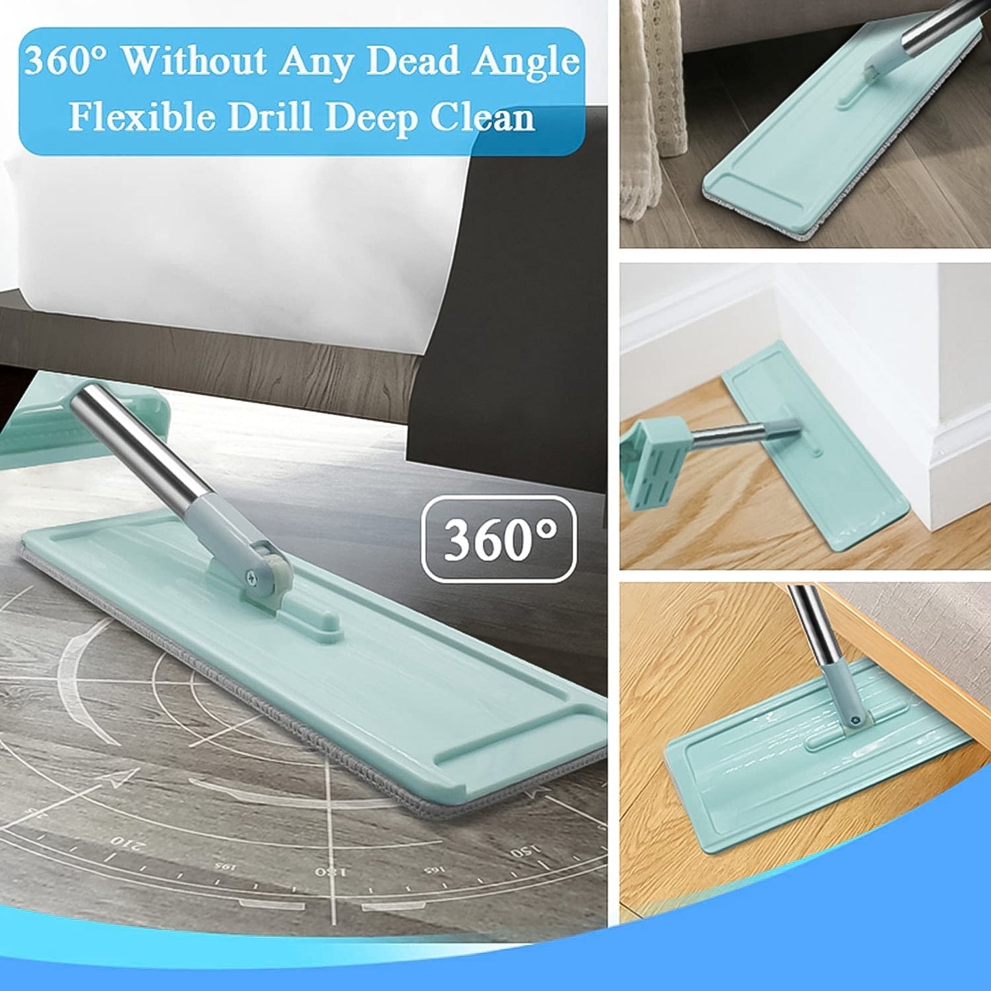 360Degree Rotation Flat Mop Floor Cleaning Microfiber Squeeze Mop Floor Clean.