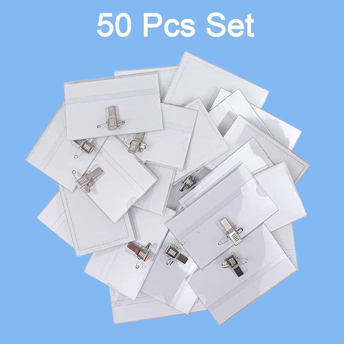 Plastic Transparent cardholders With Pin & Clip 90 mm x 60 mm (50 Pcs Set)