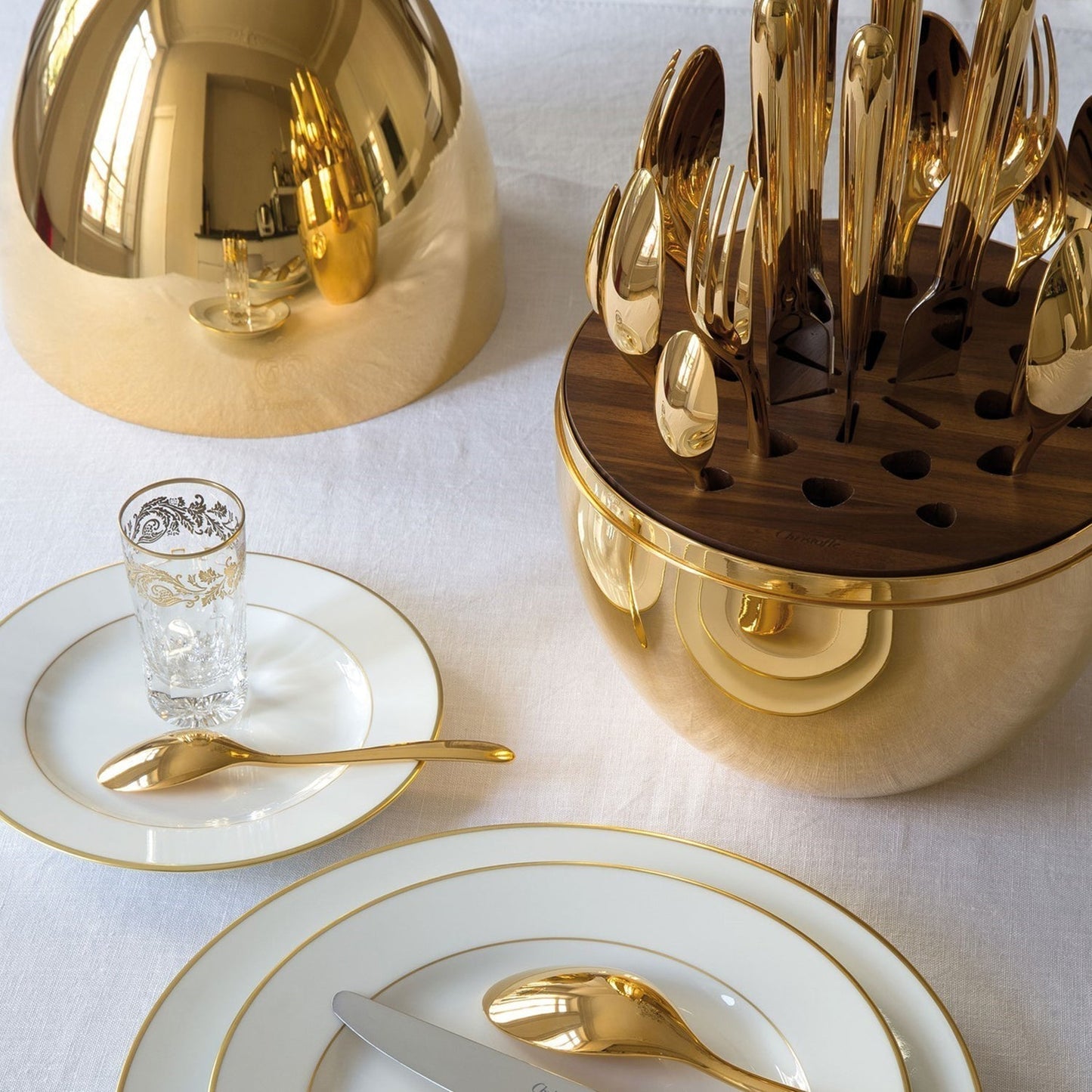 Premium Cutlery Set 24 Pcs with Oval Shaped Stand | Beautiful Stylish Oval Designed Cutlery Sets, Egg-Shaped Luxury Spoon Holder Set (Golden / 24 pcs set)