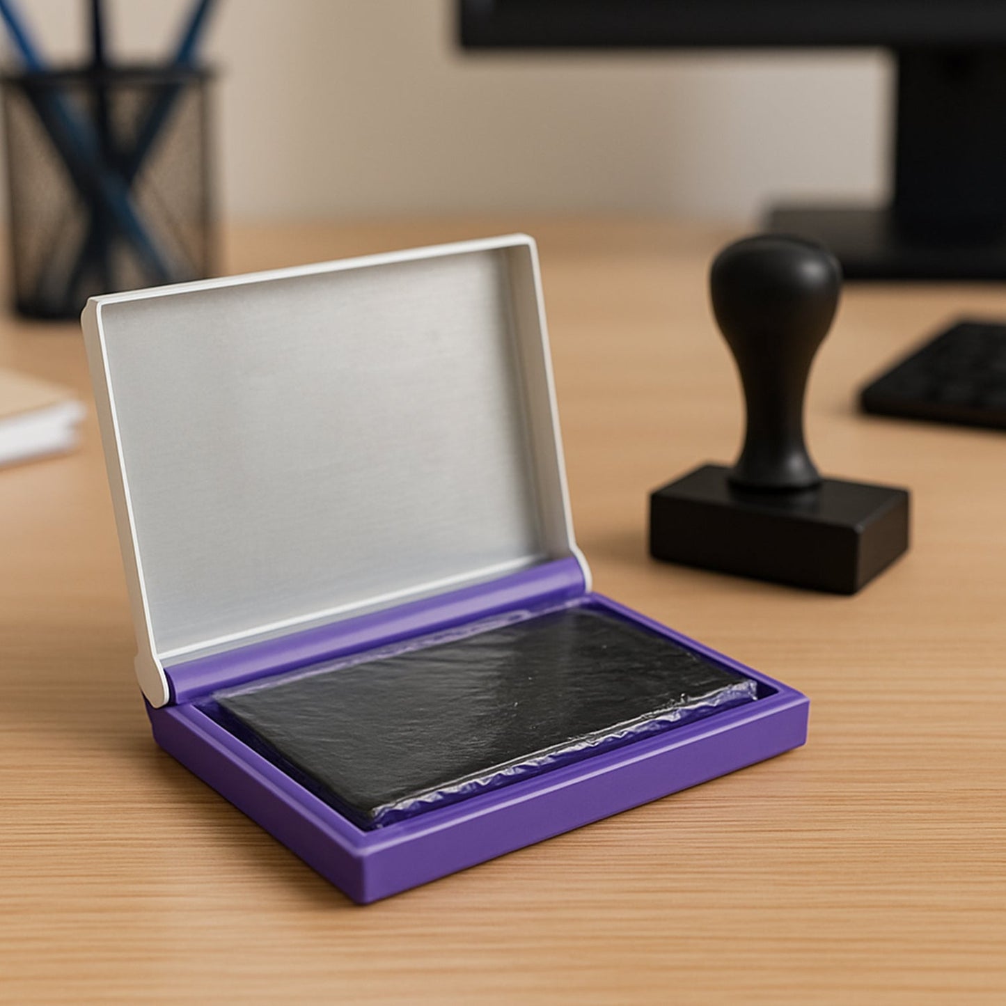 Yasu Plastic Stamp Pad Violet Ink, Quick-Dry Refillable Pad (1 Pc)