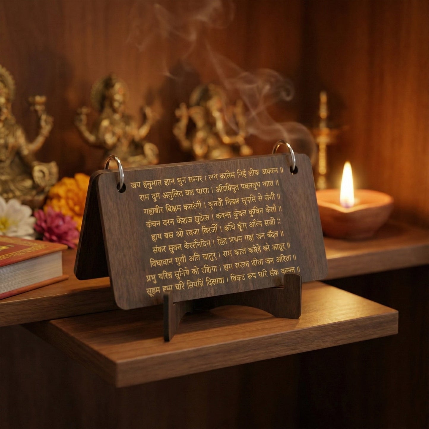 Premium Wooden Hanuman Chalisa Flip Book with Stand (1 Set)