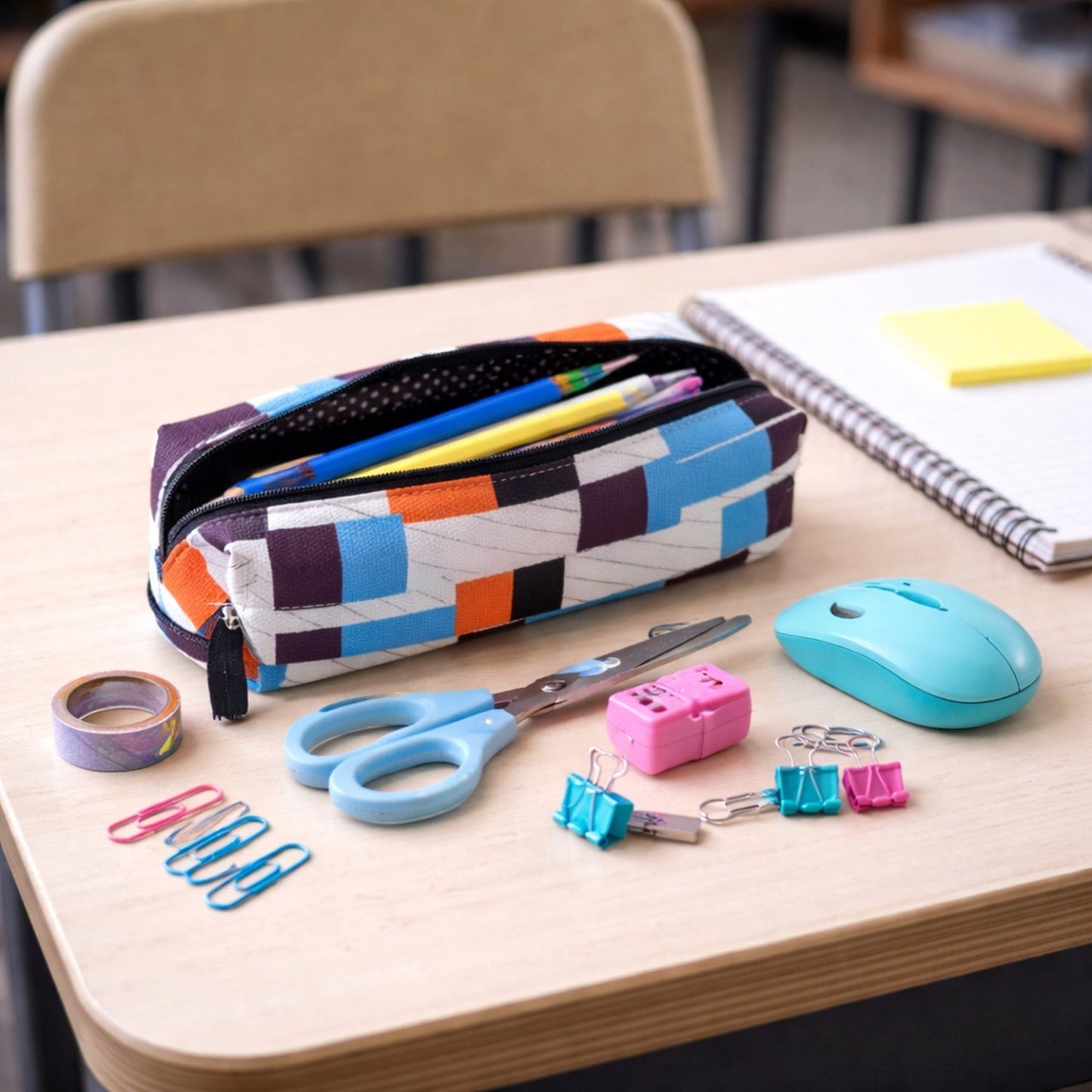 Multipurpose Printed Zipper Pencil Pouch Organizer for Students (1 Pc)
