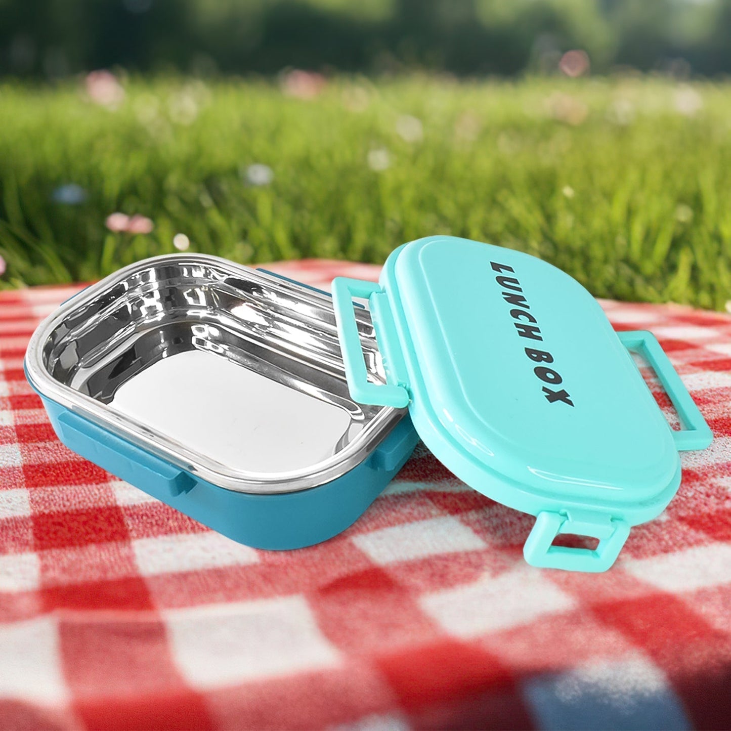 3 in 1 Spicy Bite Stainless Steel Lunch Box With Plastic Small Box & Spoon (1 Set)