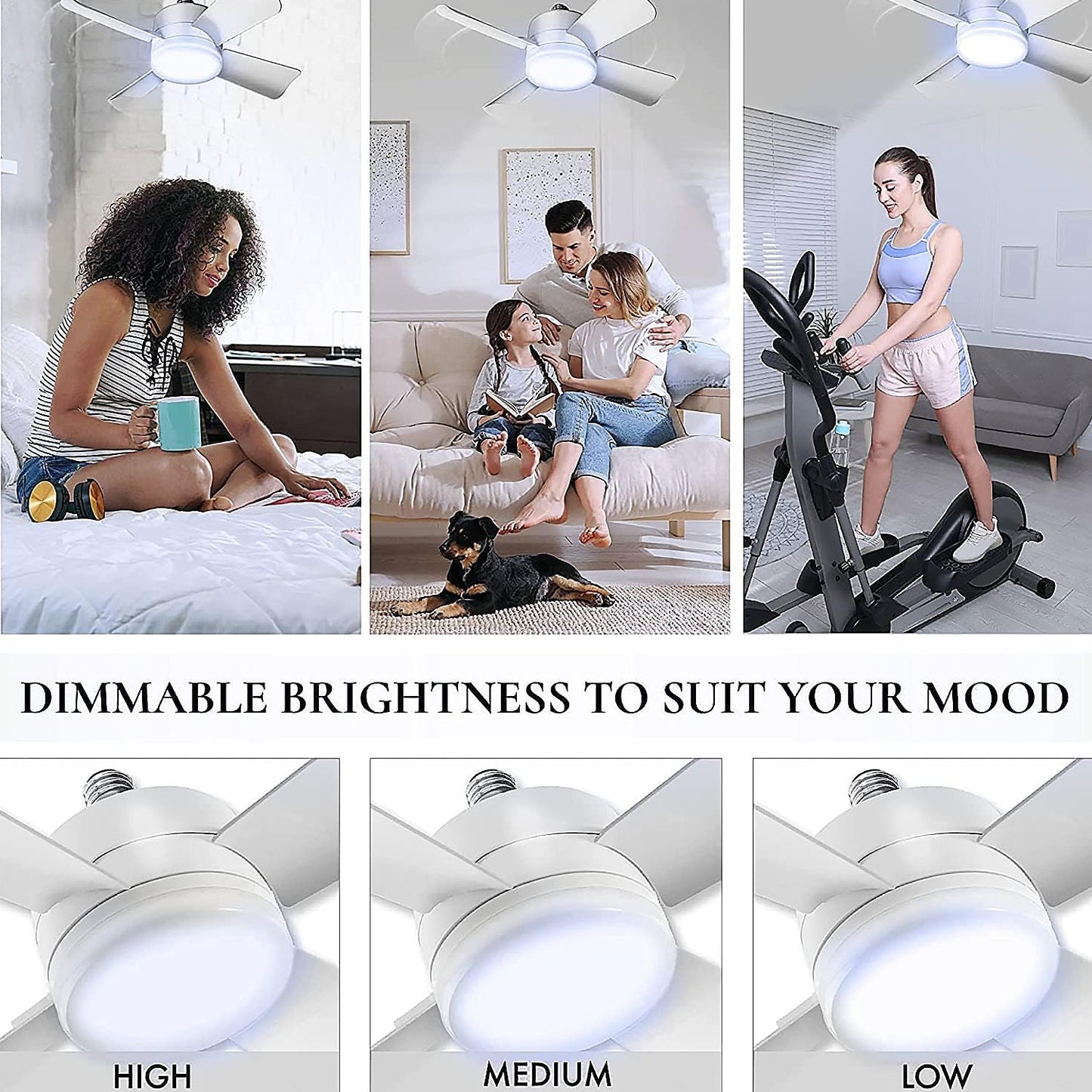 Original Cool LED Socket Fan Light – Ceiling Fan Replacement, 1000 Lumens/5000K, Remote Controlled (Remote Battery Not Included)