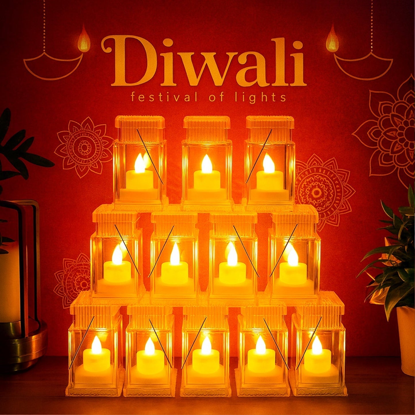 Set of 12 LED Storm Lantern Decorative Lights
