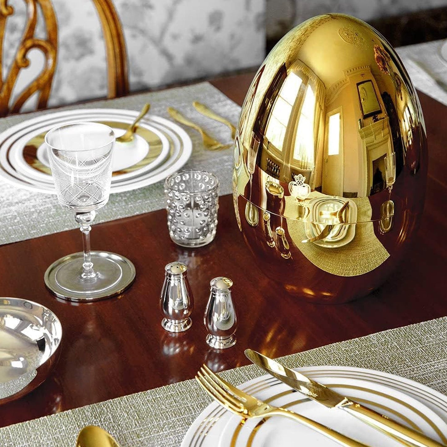 Premium Cutlery Set 24 Pcs with Oval Shaped Stand | Beautiful Stylish Oval Designed Cutlery Sets, Egg-Shaped Luxury Spoon Holder Set (Golden / 24 pcs set)