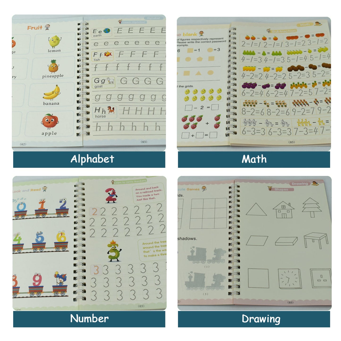 4 Pc Magic Copybook widely used by kids, children’s and even adults also to write down important things over it while emergencies etc.