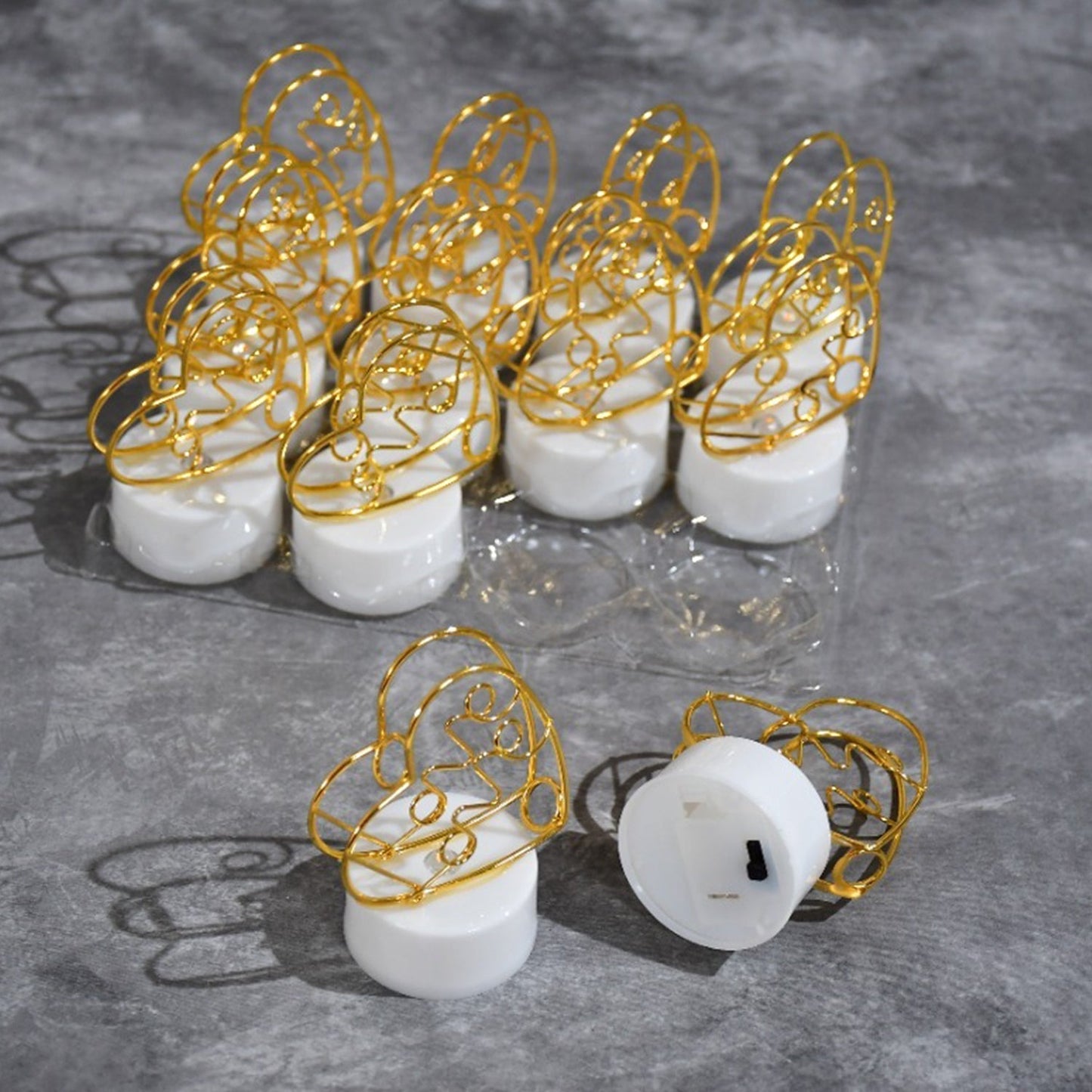 Set of 12 Multicolor Flameless Heart Candles for Decoration