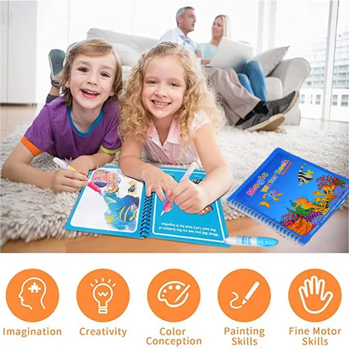 Magic Water Quick Dry Book Water Coloring Book Doodle with Magic Pen Painting Board