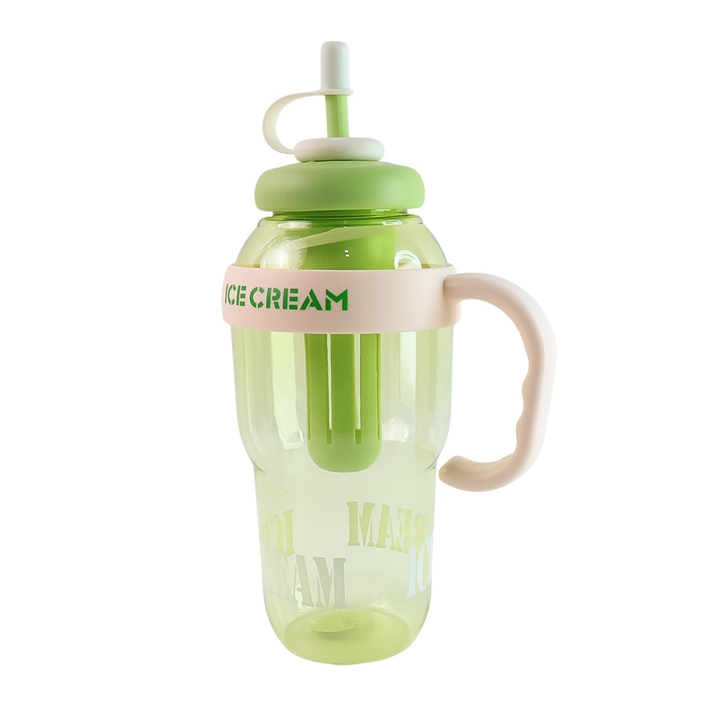 Approx 1300ML Large Capacity Cute Ice Cream Themed Water Bottle with Handle, Straw & Fruit Infuser – Leakproof Sipper for Kids & Adults