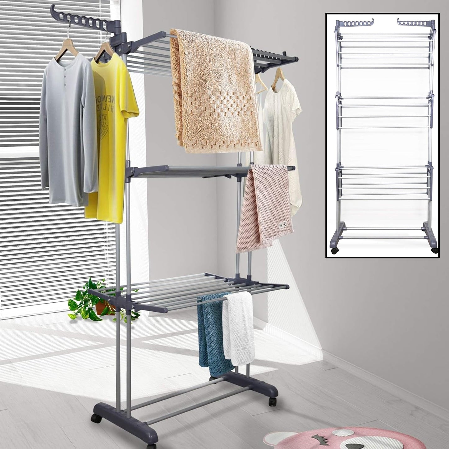 Premium Heavy Duty Stainless Steel 3 Layer Foldable Cloth Drying Stand (1 Set / With Color Box)