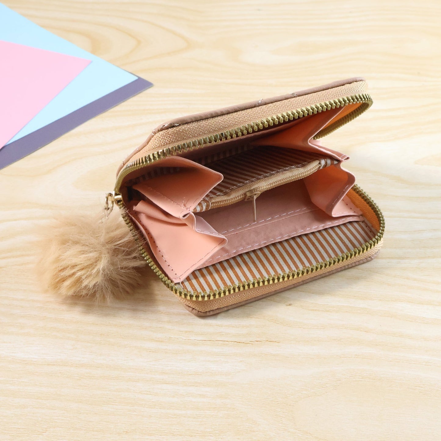 Stylish Kids Wallet with Soft Fur Zip Puller (1 Pc)