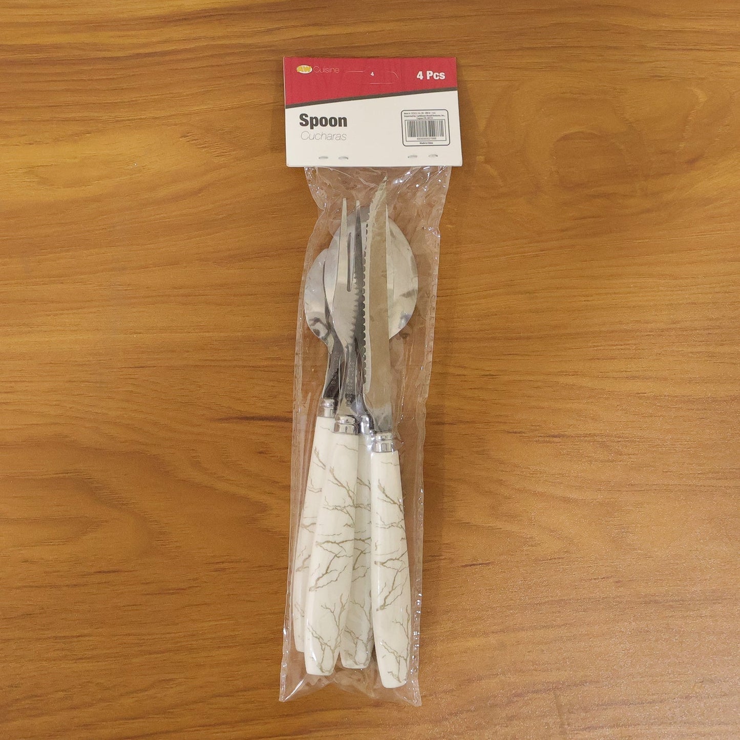 Stainless Steel Cutlery Set with Marble Design Handle (4 Pc Set)