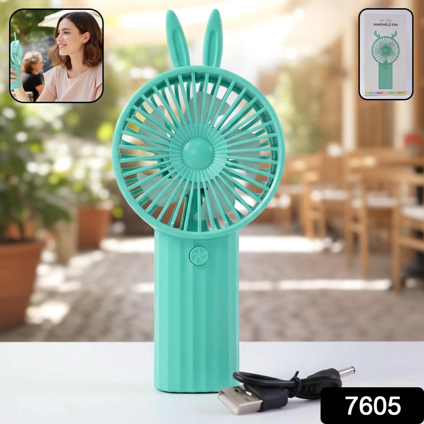 Cute Bunny Ear Design Portable USB Rechargeable Mini Handheld Fan (1 Pc)