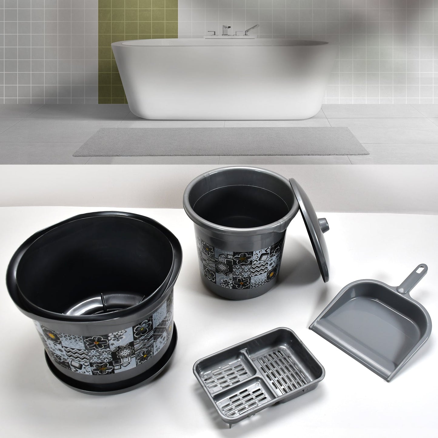 Large Capacity Plastic Bathroom Set of 7Pieces (1pc Big Tub, 1pc bucket,1pc , 1pc Mug, 1pc Soap Case, 1pc , 1pc Stool)
