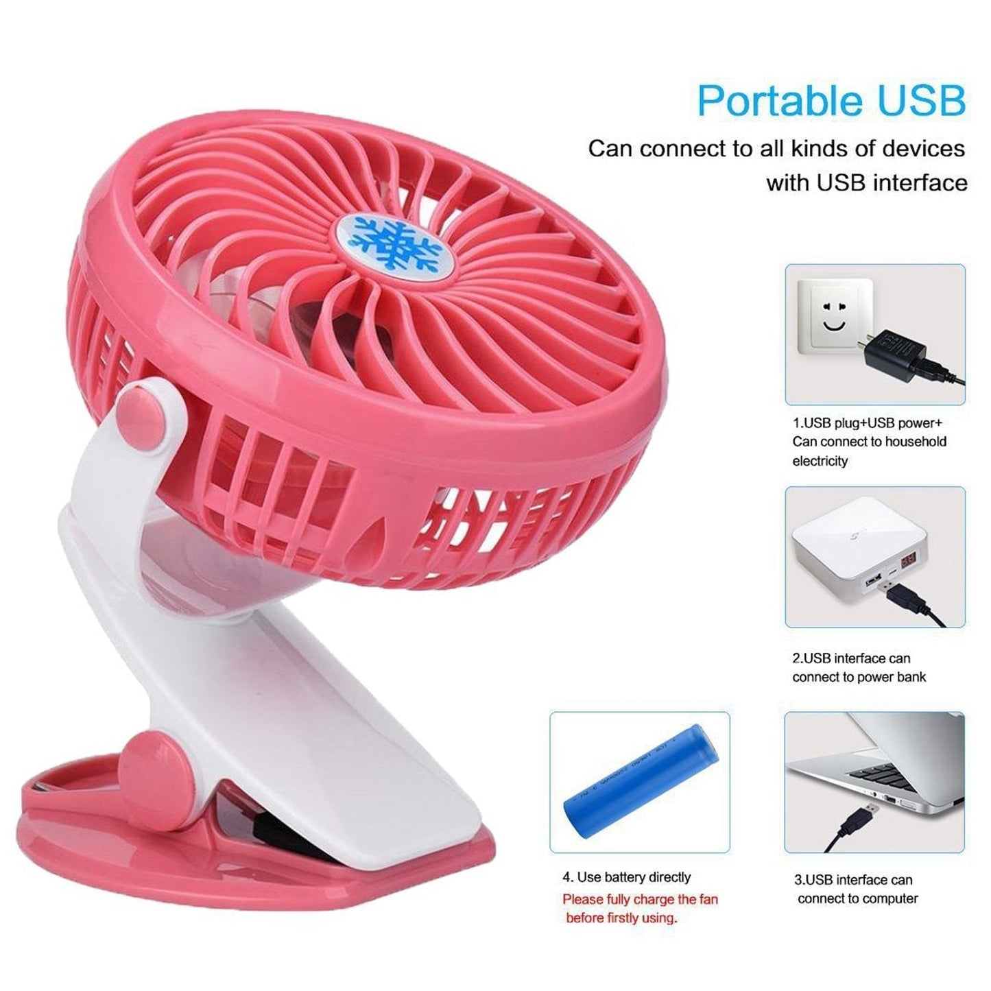 Mini USB Clip Fan widely used in summers for cool down rooms and body purposes.(Battery Not Include)