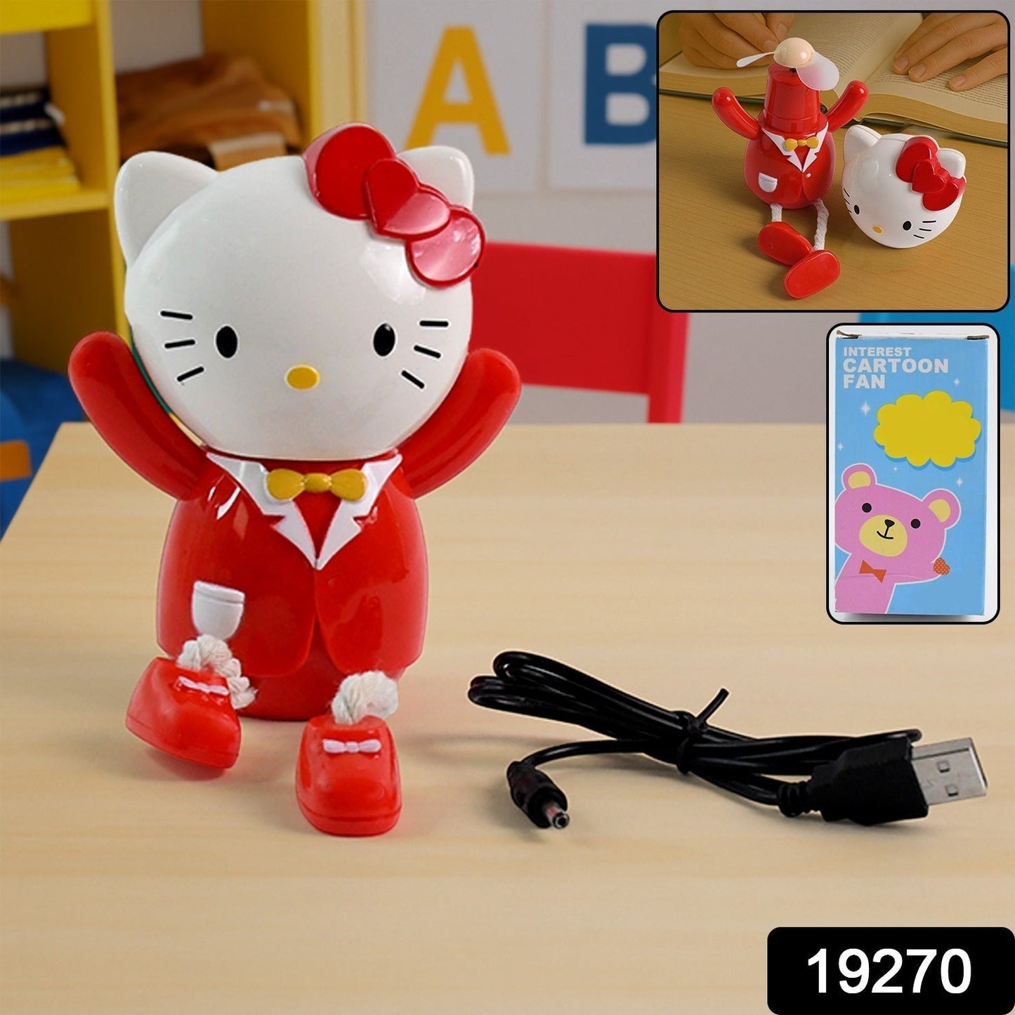 USB Cartoon Character Mini Table Fan for Kids (1 Pc)