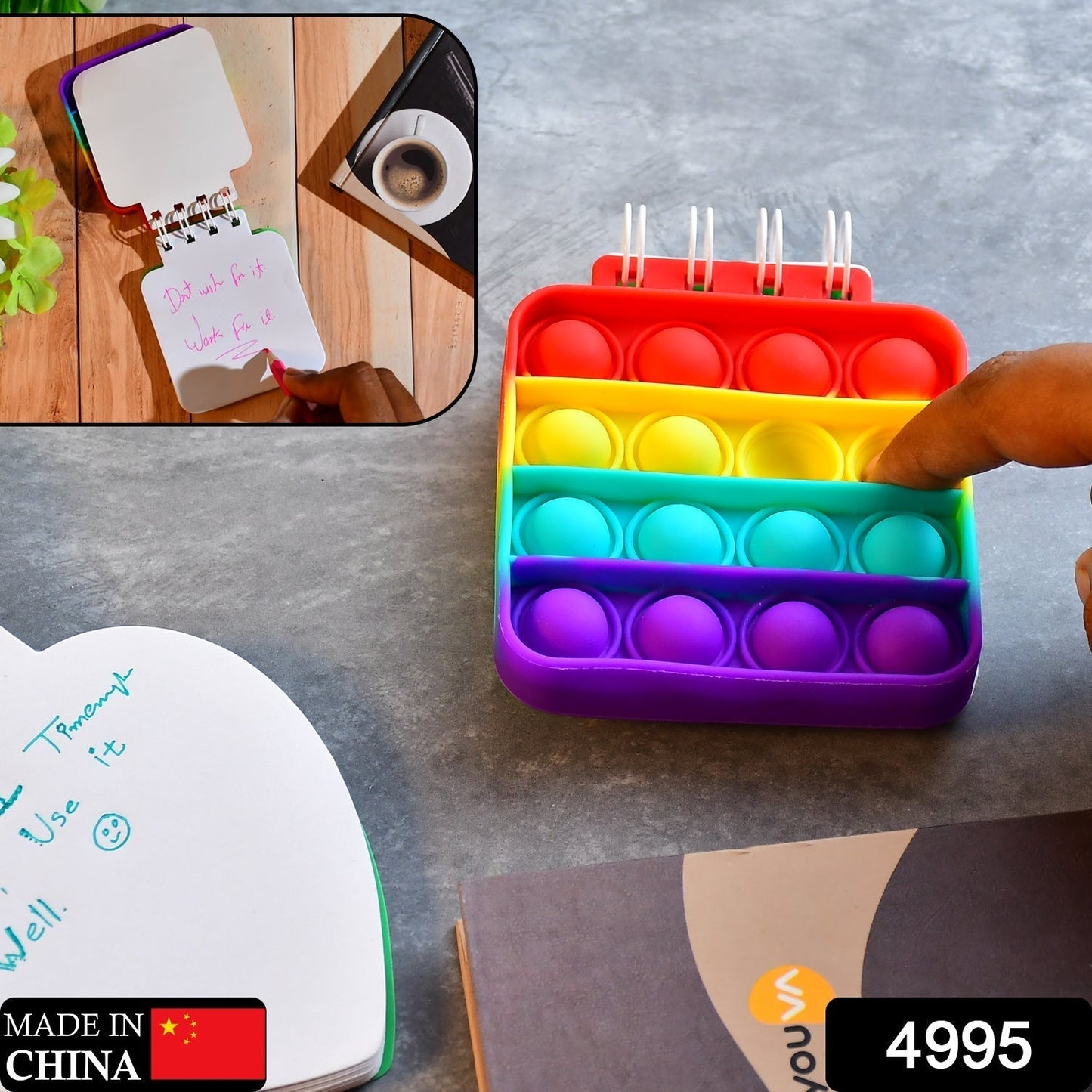 Square it Fidget Spiral Notebook Bubble Push Fidget Silicon Toy Book Stress Relief Anxiety School Stationery Notebook.