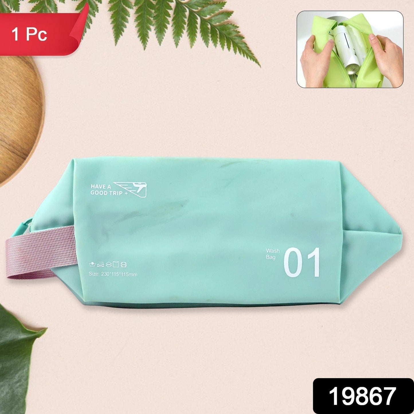 Waterproof Travel Toiletry Wash Bag / Pouch with Zipper Side Handle - (1 Pc)