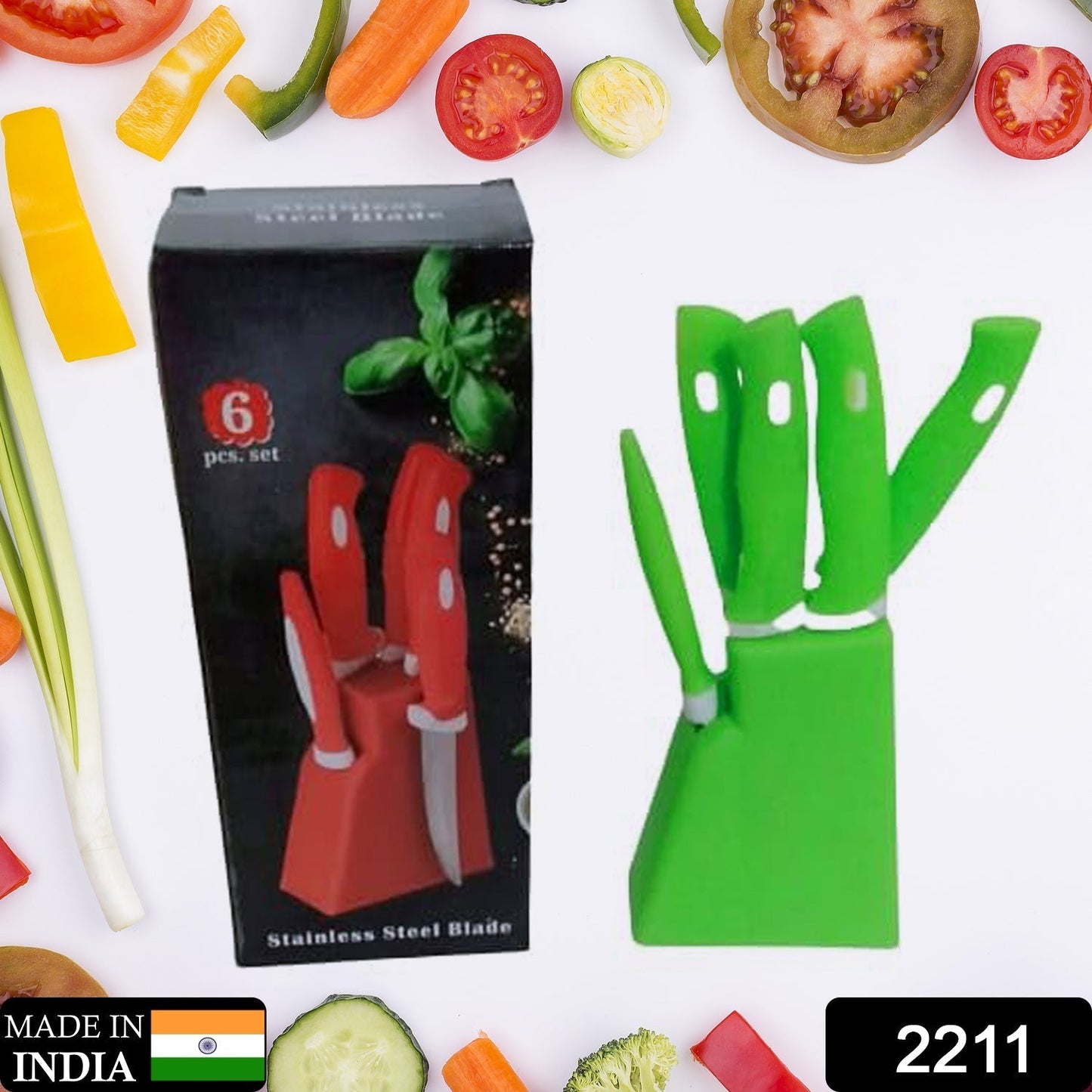 Stainless Steel Knife & Peeler Set with Stand - 6 Pcs