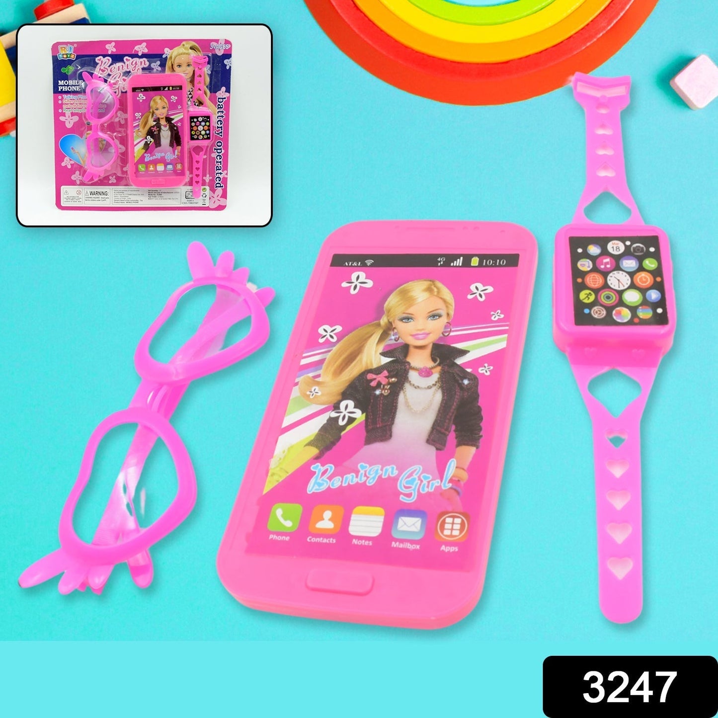 Barbiee Musical Phone, Watch & Glasses Set for Girls – ABS Calling Toy (3-Piece, Battery Not Included)