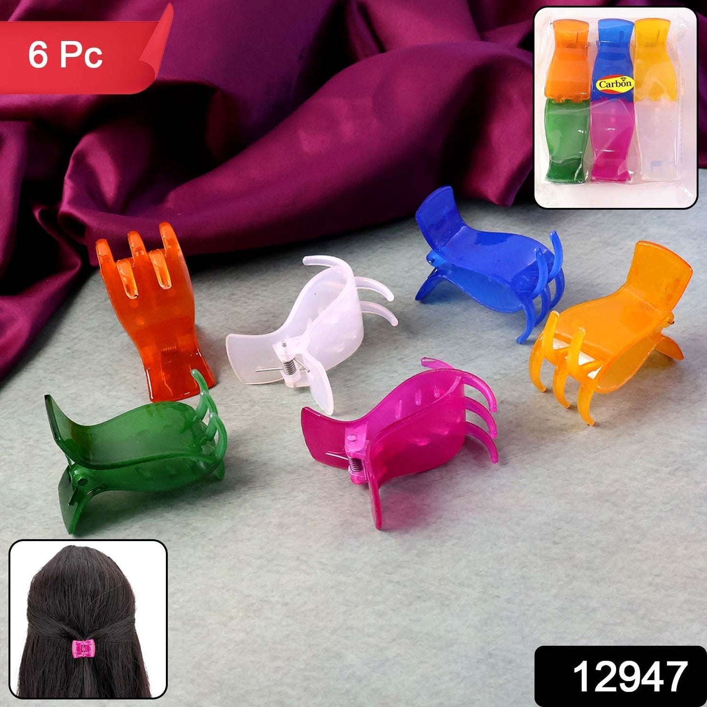 Mini Hair Claw Clips for Girls – 6 Pc Colorful Small Hair Clamps