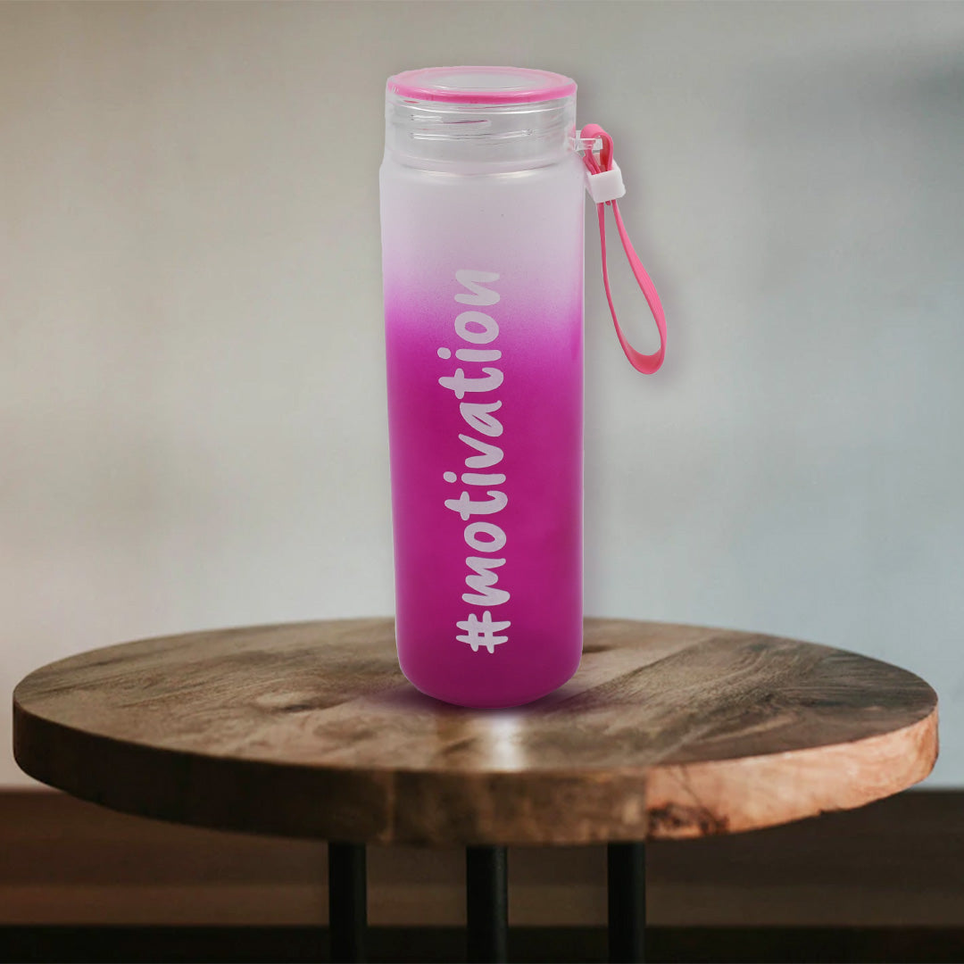 Motivational Glass Water Bottle Colorful potable Water Glass Bottle With Rubber Band, Daily Intake Hourly Water Bottle to Ensure You Drink Enough Water Throughout The Day Reusable Cycling Gym, Workout Fitness Bottle (350 ML)