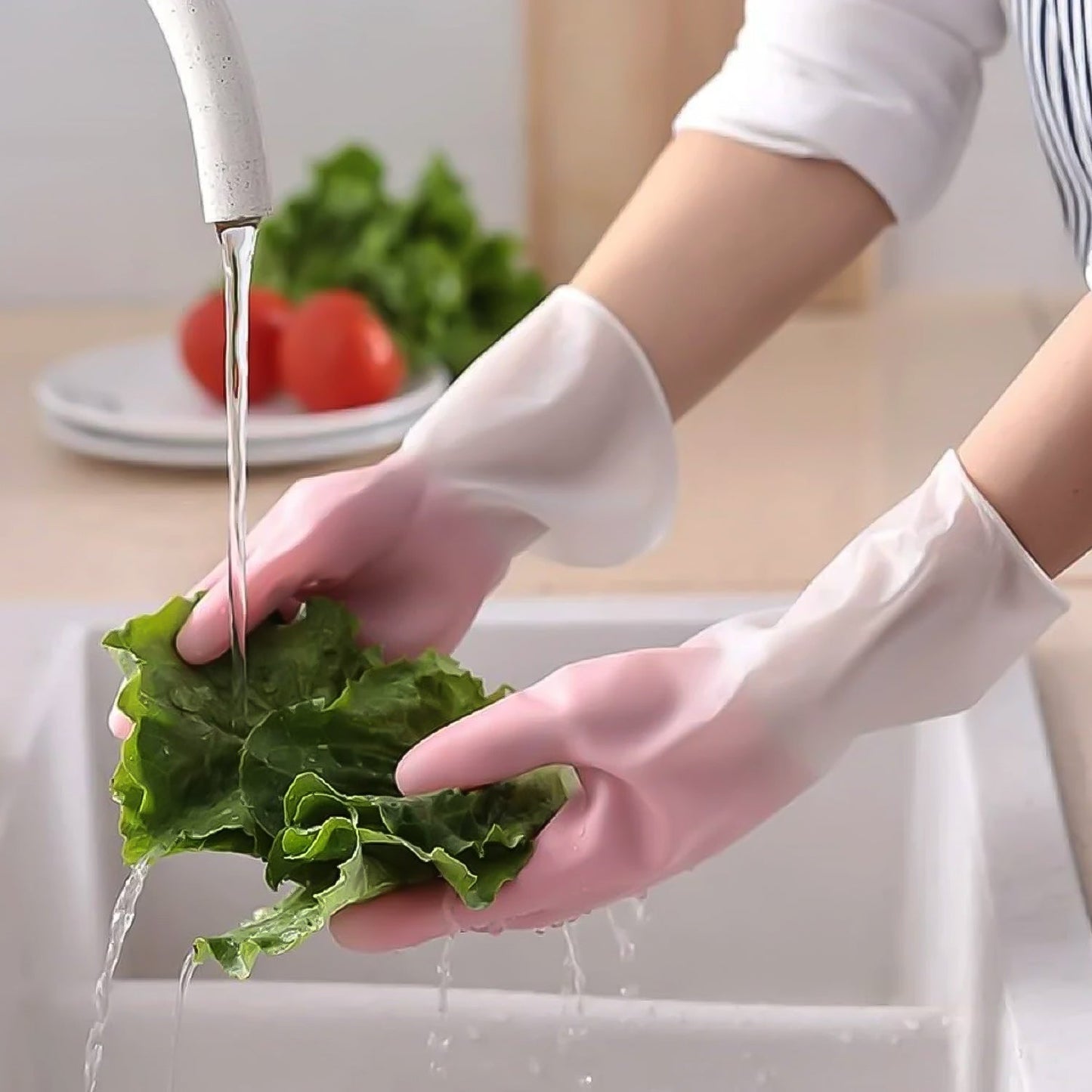 Medium Reusable Long-Cuff Household Cleaning Gloves - (1 Pair)