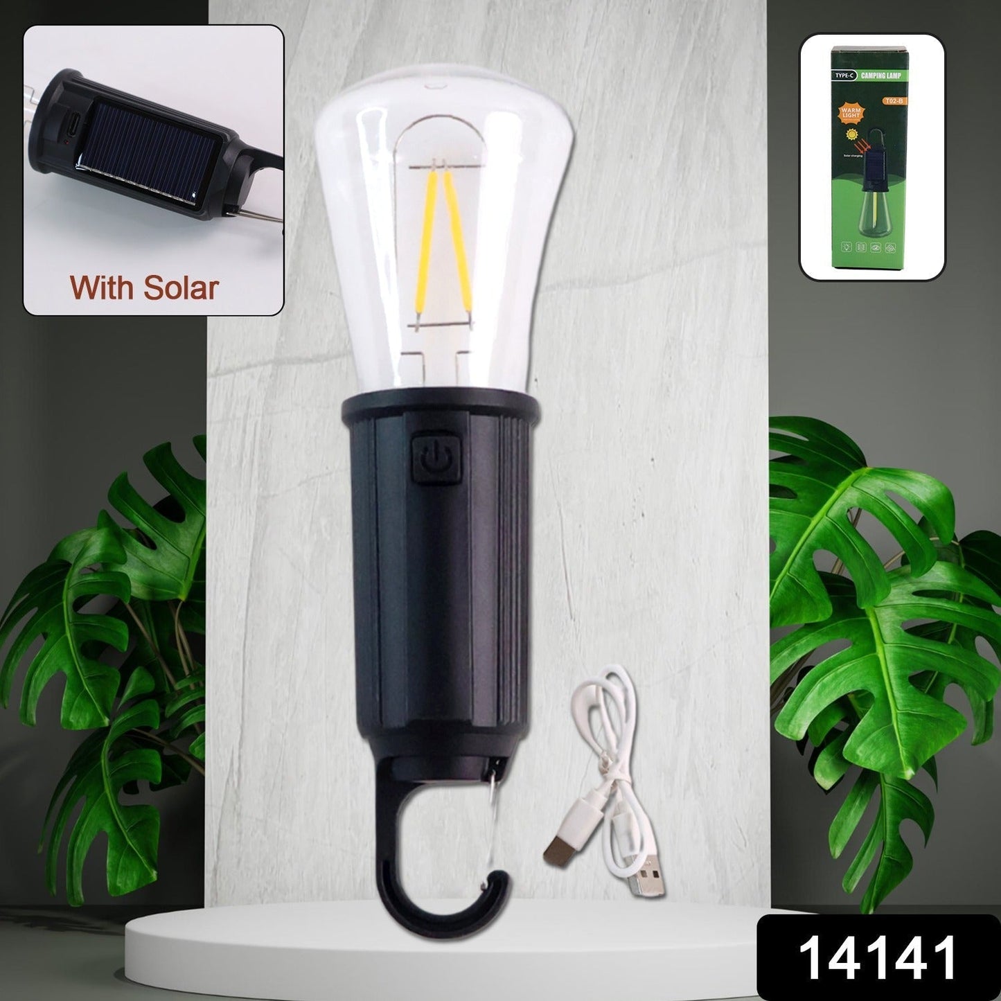 Solar & USB Rechargeable LED Hanging Camping Bulb Lantern Light (1 Pc)