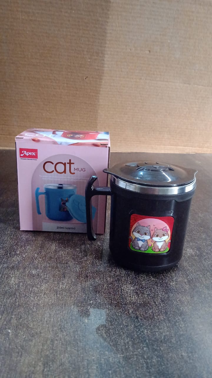 1 Pc Apex Cat Mug – 250 ml Stainless Steel Insulated Inner with Cute Cat Print