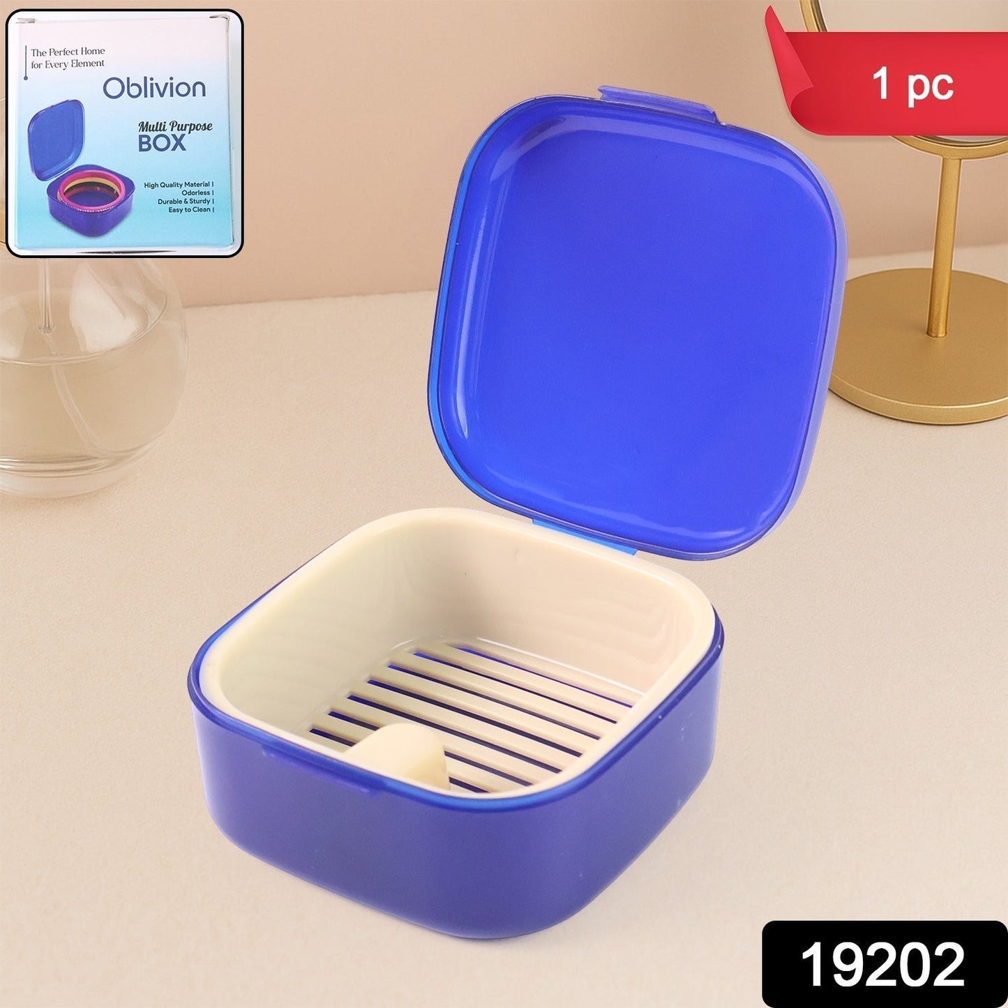 Blue Oblivion Multi-Purpose Storage Box with Lid, DENTURE CASE (1 Pc)