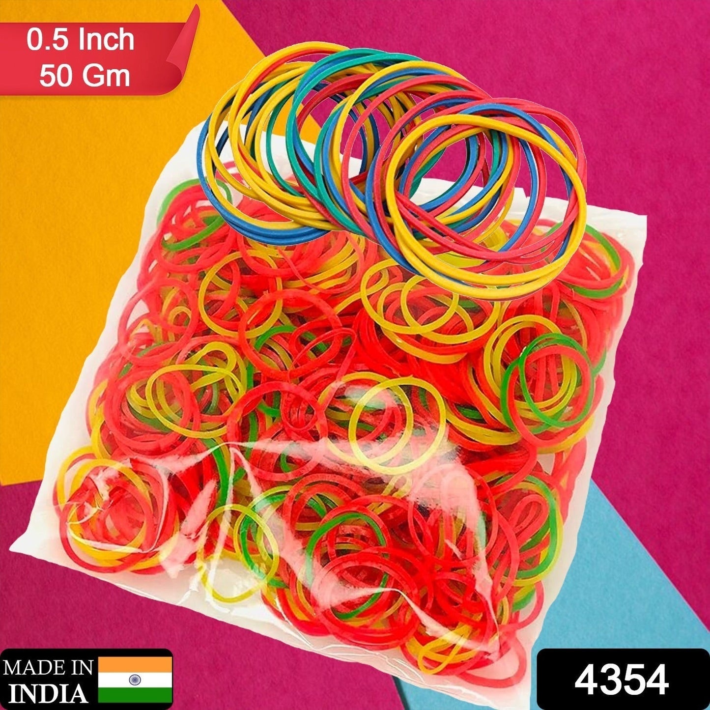 RUBBER BAND FOR OFFICE/HOME AND KITCHEN ACCESSORIES ITEM PRODUCTS, ELASTIC RUBBER BANDS, FLEXIBLE REUSABLE NYLON ELASTIC UNBREAKABLE, FOR STATIONERY, SCHOOL MULTICOLOR (0.5 Inch / 50 Gm), Hair accessories