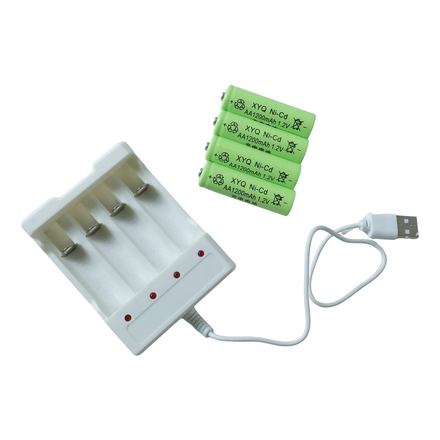 USB Powered Rechargeable AA Battery Charger with 4 AA Batteries (1 Set)