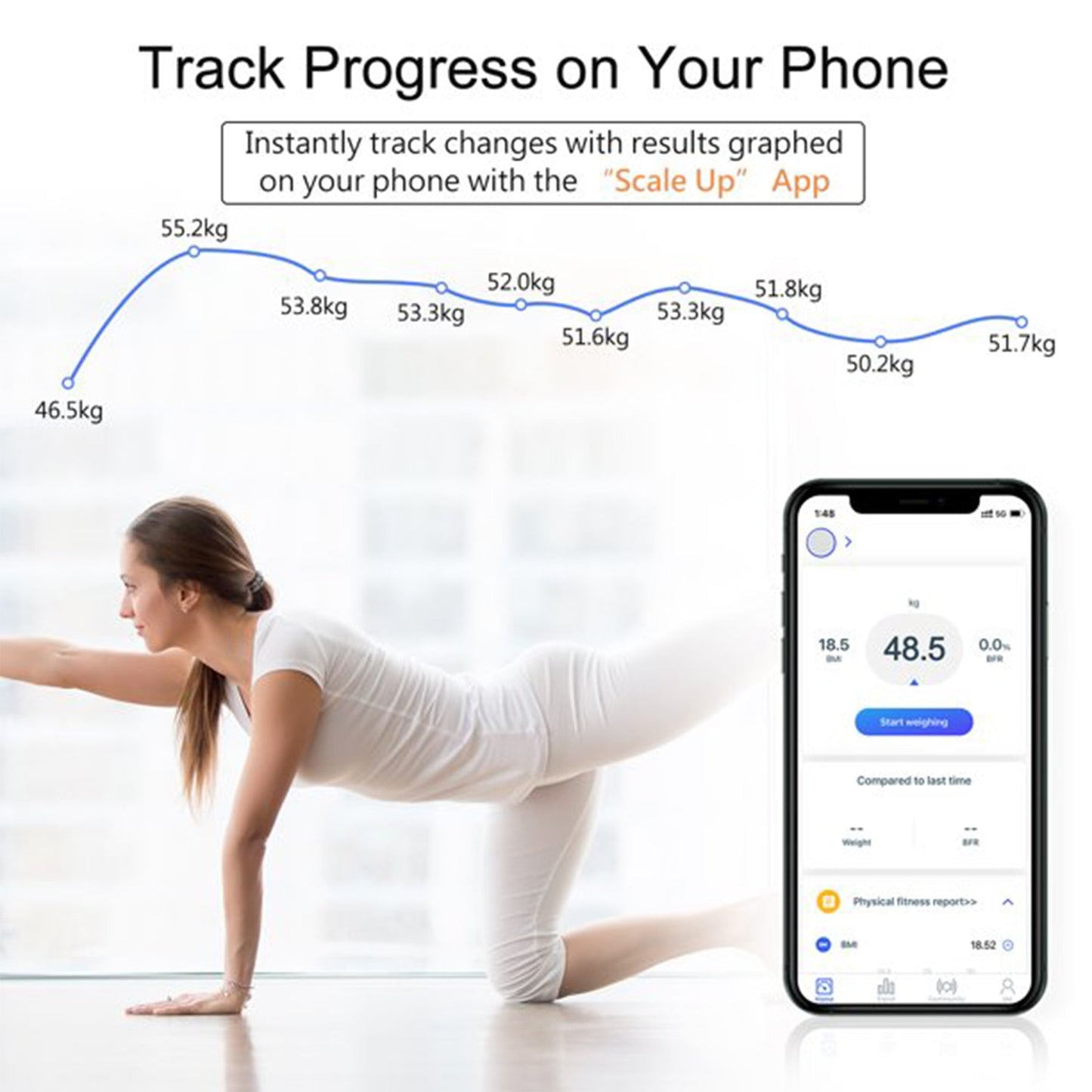 Bluetooth Body Fat Scale Digital Smart Body Weight Scale iOS and Android App to Manage Body Weight, Body Fat, Water, Muscle Mass, BMI, BMR, Bone Mass and Visceral Fat with BMI Scale