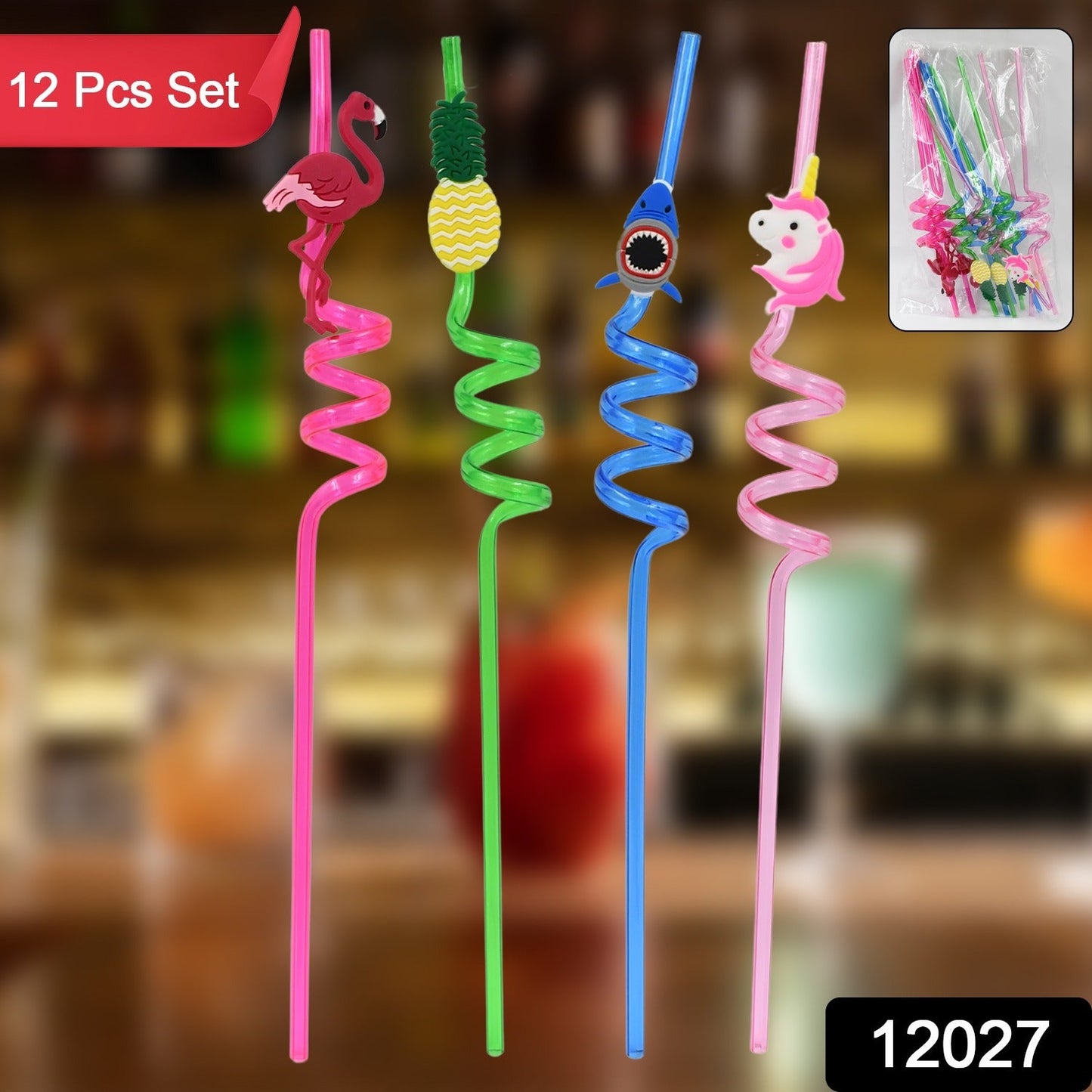 Reusable Plastic Straws (12 pcs Set / Mix Design)
