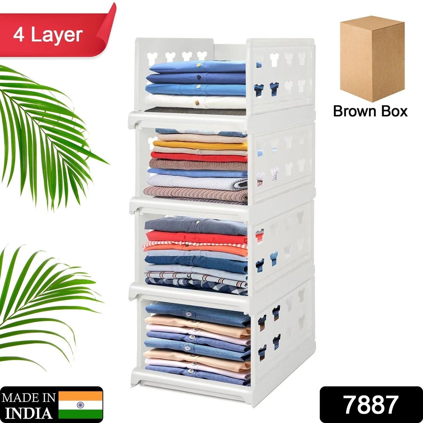 4-Layer Stackable Foldable Storage Organizer Cart for Kitchen, Closet, Bedroom & Bathroom
